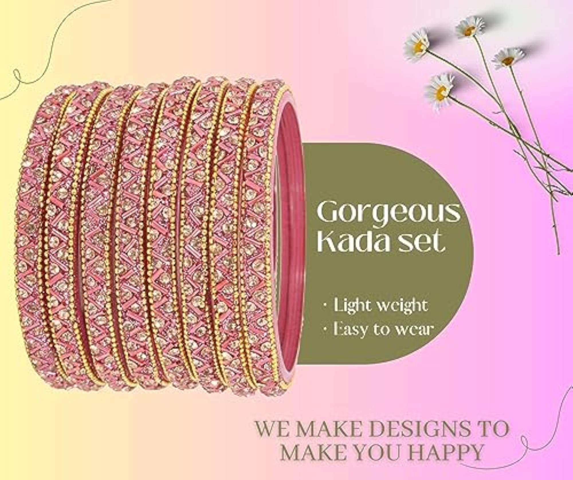 Glass Bangles Set with Zircon Gemstone and Beads (Pack of 8)